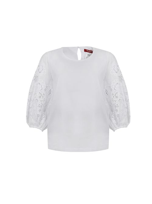 T-shirt MSTORDINE in garza ramié e Sangallo Bianco MAX MARA STUDIO | 2616161012600031